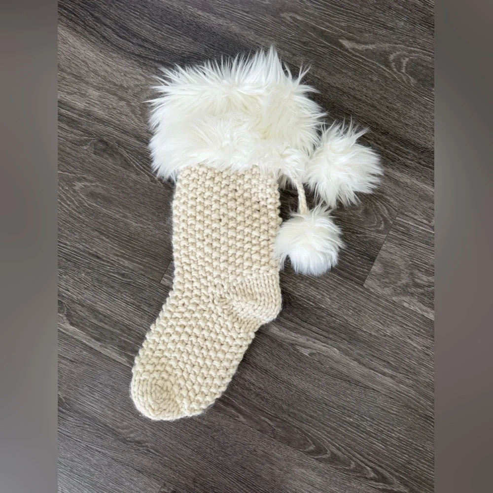 Pottery Barn Cream Faux Fur Stocking
